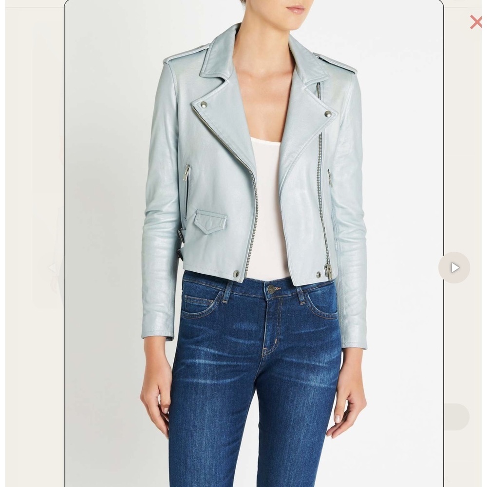 IRO Asheville Baby Blue Leather Biker Jacket.  38